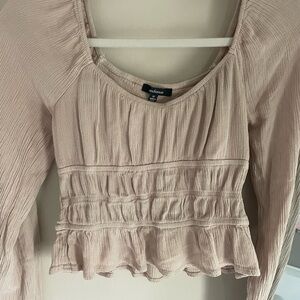 Ambiance Blush Long-Sleeve Smocked Peplum Top